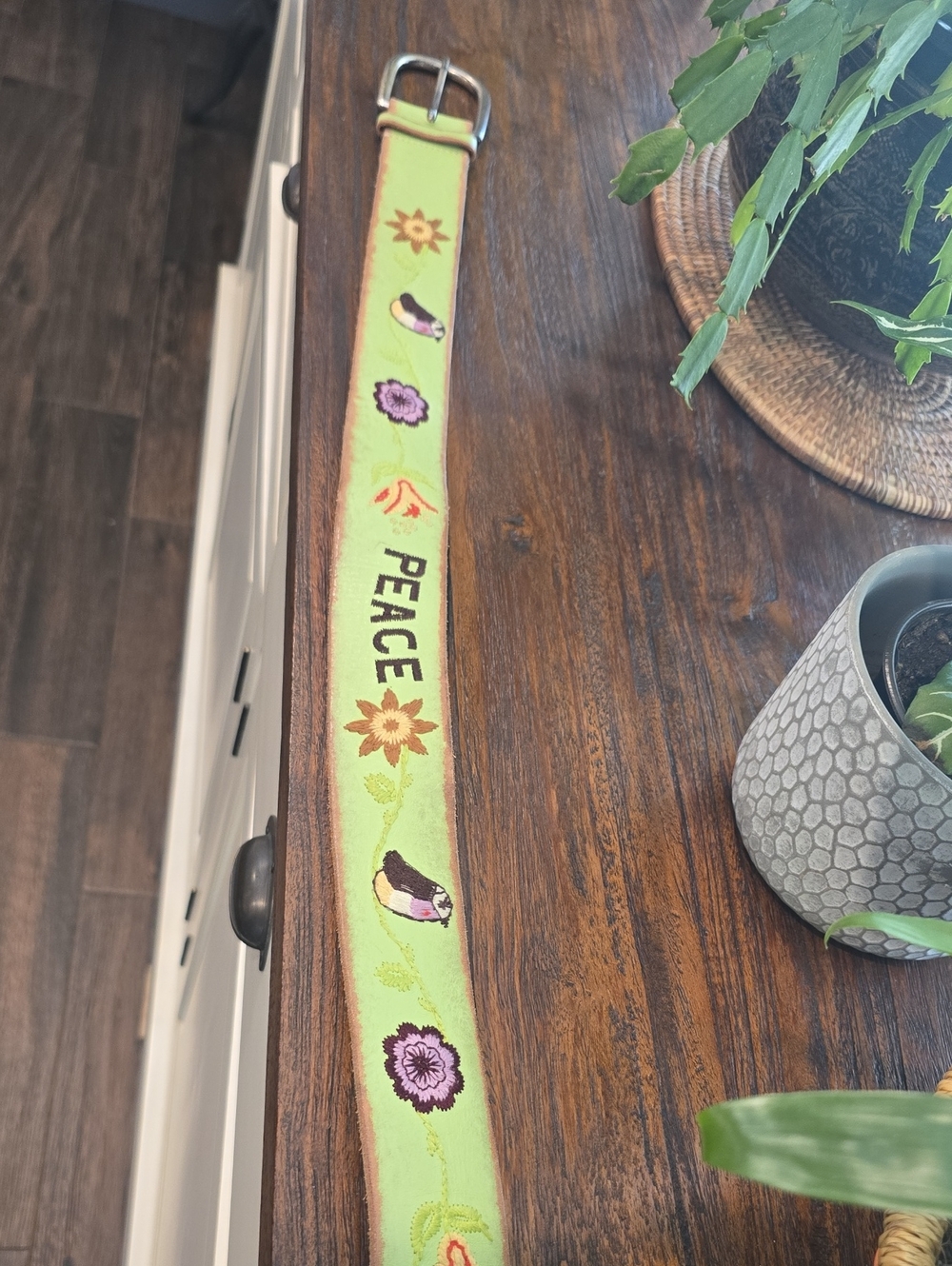 Linea Pelle Embossed Lime Green Leather Belt Accessory